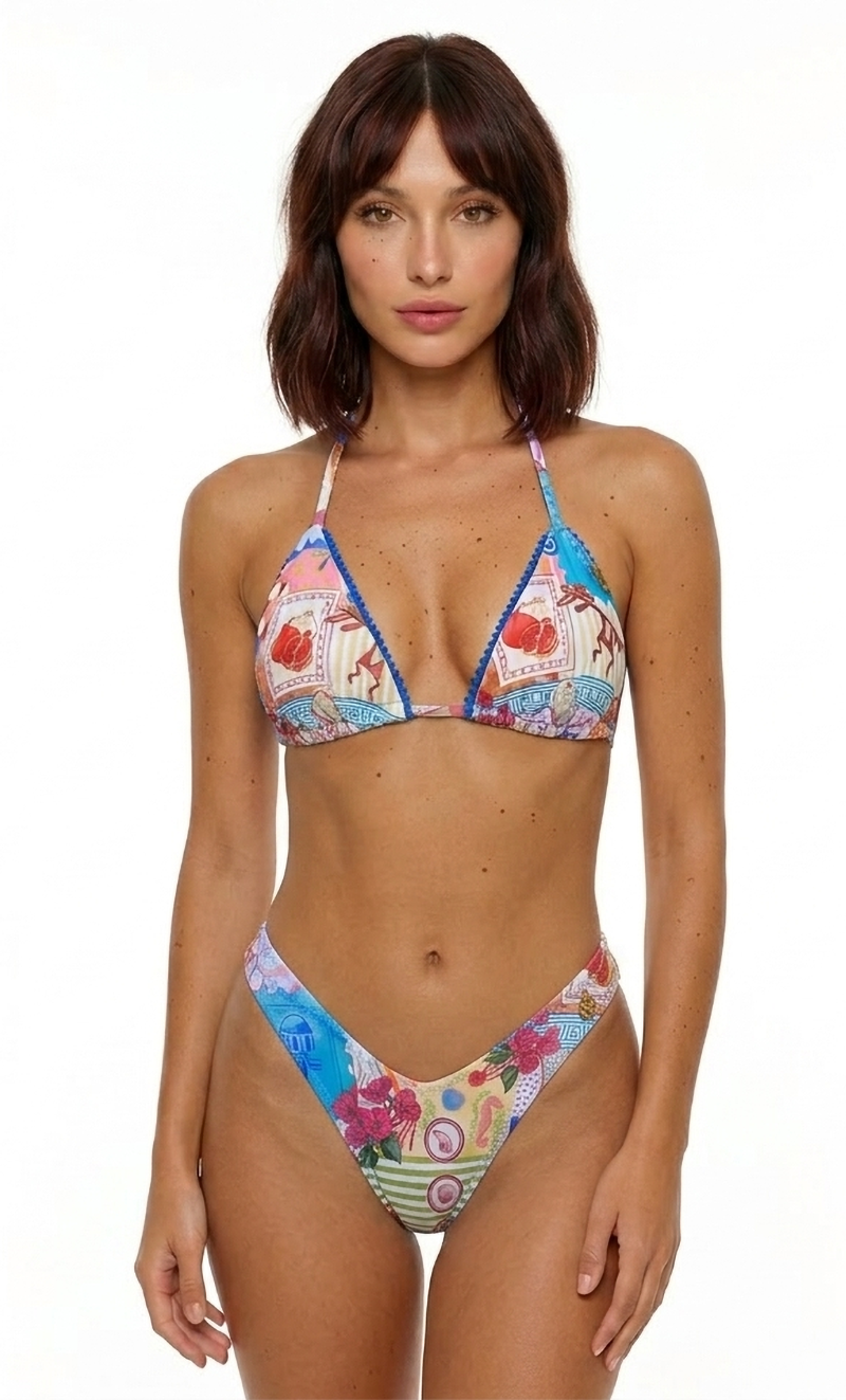 Top bikini cortina estampado Postcard
