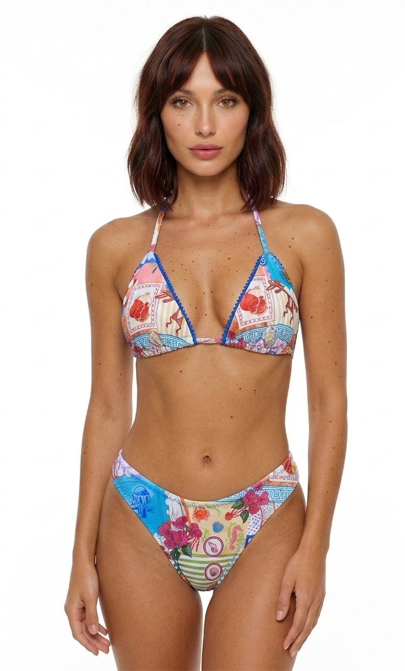 Braguita de bikini corte clásico estampado Postcard